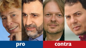 Die Redner der Sendung: Gesine Schwan, Tarafa Baghajati, Michael Schmidt-Salomon, Hamed Abdel-Samad (v.l.n.r.); Fotos: 3sat Die Redner der Sendung: Gesine Schwan, Tarafa Baghajati, Michael Schmidt-Salomon, Hamed Abdel-Samad (v.l.n.r.); Fotos: 3sat