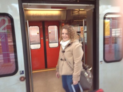Anna from Paderborn, boarding the train. 