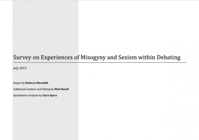 Report shows spread of Misogyny and Sexism within Debating