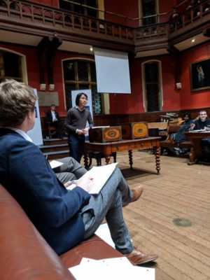 Darion Hotan, tournament champion, considers a POI in their Deputy Prime Minister speech during the Grand Final. photo credit: Justin Kirk