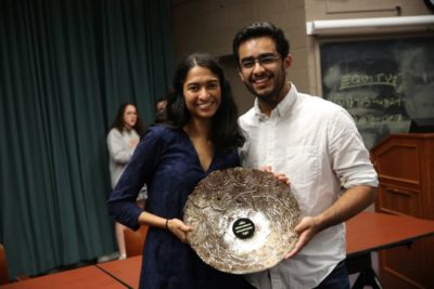 Tejal and Aditya are the top two speakers and champions of this year's HWS IV. (credit to Eric Barnes)
