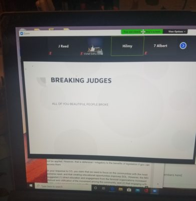 Judge break announcement in Zoom at the AEDC 2020